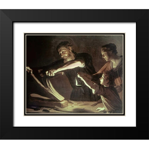Holy Family in the Carpentry Shop Black Modern Wood Framed Art Print with Double Matting by Van Honthorst, Gerrit