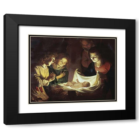 The Adoration Black Modern Wood Framed Art Print with Double Matting by Van Honthorst, Gerrit