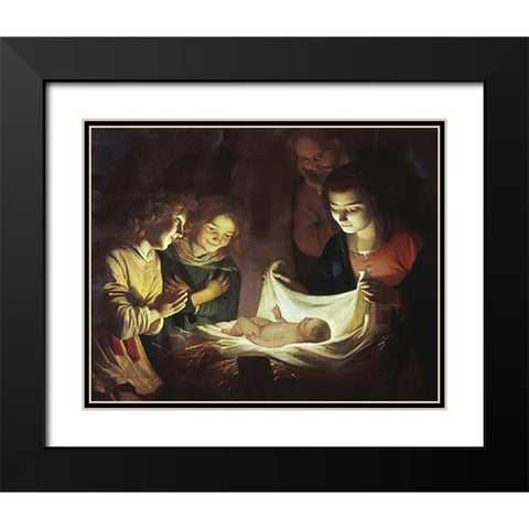 The Adoration Black Modern Wood Framed Art Print with Double Matting by Van Honthorst, Gerrit