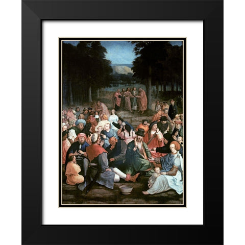 Miracle of the Loaves and the Fishes Black Modern Wood Framed Art Print with Double Matting by Van Leyden, Lucas
