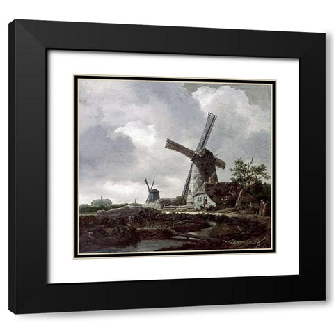 Landscape with Windmills Near Haarlem Black Modern Wood Framed Art Print with Double Matting by Van Ruisdael, Jacob