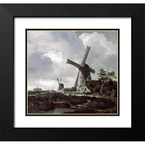 Landscape with Windmills Near Haarlem Black Modern Wood Framed Art Print with Double Matting by Van Ruisdael, Jacob