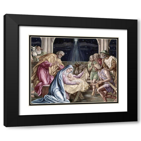 Birth of Our Lord Black Modern Wood Framed Art Print with Double Matting by Von Carolsfeld, Julius Schnorr