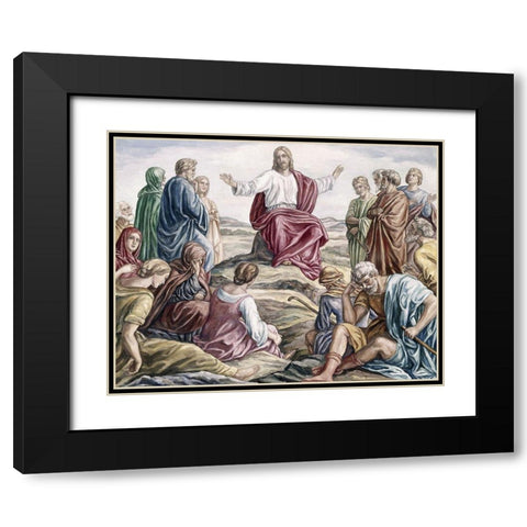 Sermon on the Mount Black Modern Wood Framed Art Print with Double Matting by Von Carolsfeld, Julius Schnorr