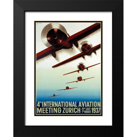 4th Meeting Aeronautique International Black Modern Wood Framed Art Print with Double Matting by Baumberger, Otto