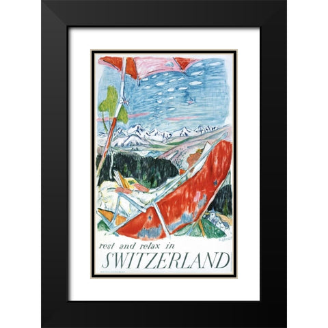 Switzerland Black Modern Wood Framed Art Print with Double Matting by Carigiet, Alois