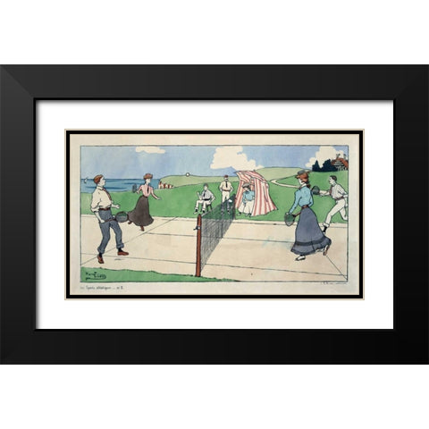 Les Sports athletiques / Tennis Black Modern Wood Framed Art Print with Double Matting by Eliott, Harry