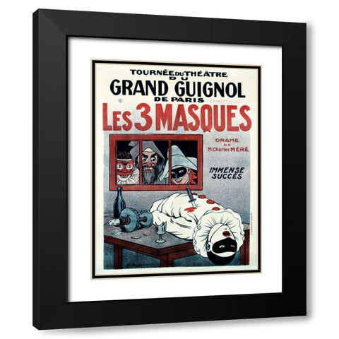 Theatre de Grand Guignol / Les 3 Masques Black Modern Wood Framed Art Print with Double Matting by Barrere, Adrien