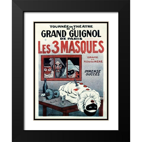 Theatre de Grand Guignol / Les 3 Masques Black Modern Wood Framed Art Print with Double Matting by Barrere, Adrien