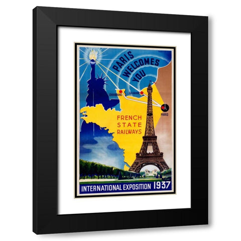 Paris / International Exposition 1937 Black Modern Wood Framed Art Print with Double Matting by Lilden