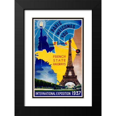 Paris / International Exposition 1937 Black Modern Wood Framed Art Print with Double Matting by Lilden