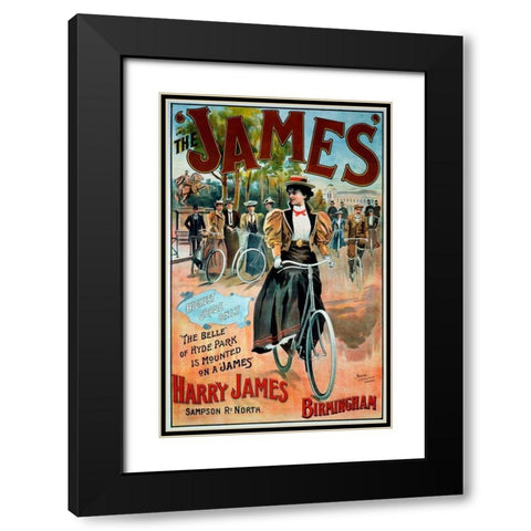The â€˜Jamesâ€™ Bicycle Black Modern Wood Framed Art Print with Double Matting by Moore, G.