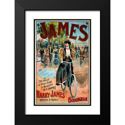 The â€˜Jamesâ€™ Bicycle Black Modern Wood Framed Art Print with Double Matting by Moore, G.