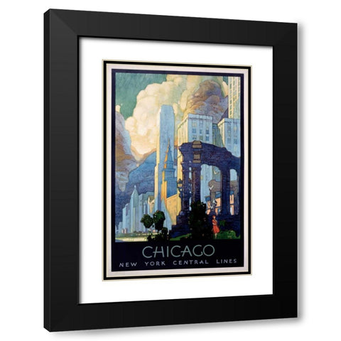 New York Central Lines / Chicago Black Modern Wood Framed Art Print with Double Matting by Ragan, Leslie