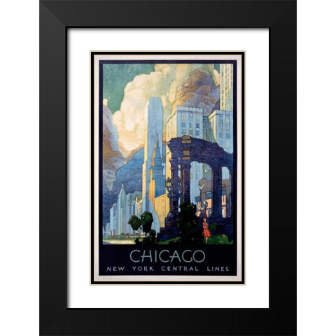 New York Central Lines / Chicago Black Modern Wood Framed Art Print with Double Matting by Ragan, Leslie