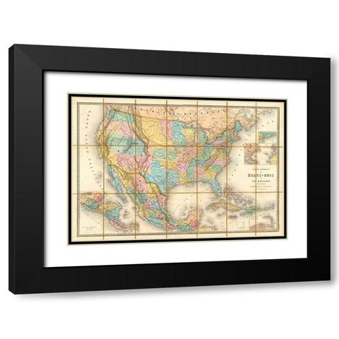 Carte Generale Des Etats, 1865 Black Modern Wood Framed Art Print with Double Matting by Goujon, E