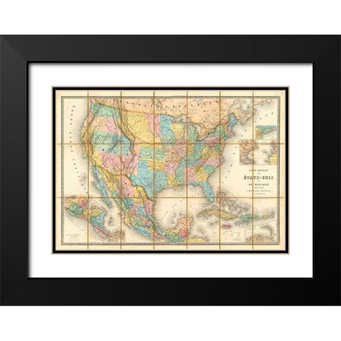 Carte Generale Des Etats, 1865 Black Modern Wood Framed Art Print with Double Matting by Goujon, E