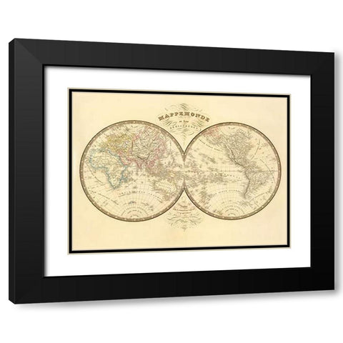Mappemonde, 1849 Black Modern Wood Framed Art Print with Double Matting by Andriveau-Goujon, J.
