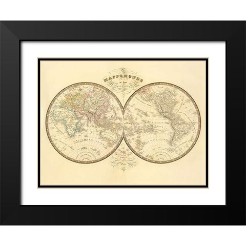 Mappemonde, 1849 Black Modern Wood Framed Art Print with Double Matting by Andriveau-Goujon, J.