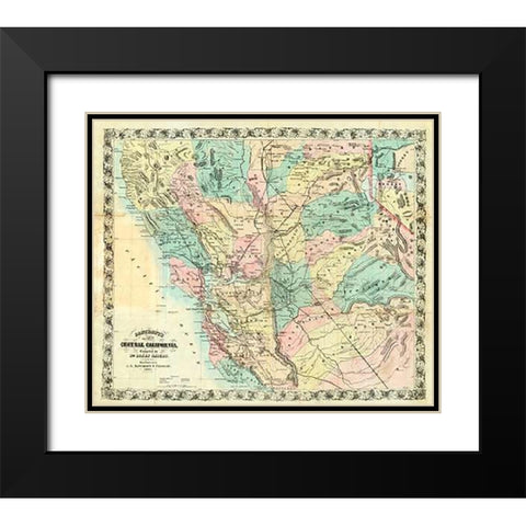 New Map of Central California, 1871 Black Modern Wood Framed Art Print with Double Matting by Bancroft, A.L.