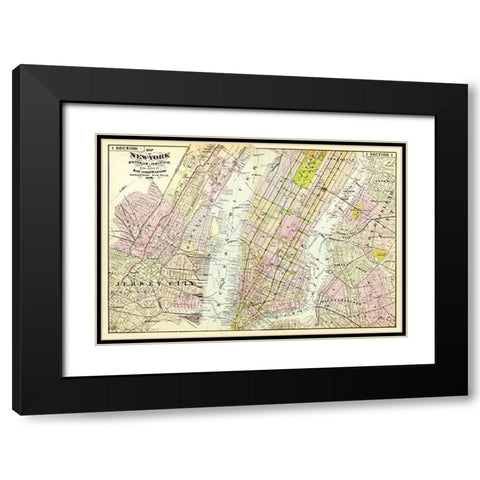 New York, Brooklyn, Jersey City, 1891 Black Modern Wood Framed Art Print with Double Matting by Beers, Frederick W.