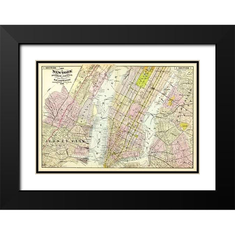 New York, Brooklyn, Jersey City, 1891 Black Modern Wood Framed Art Print with Double Matting by Beers, Frederick W.