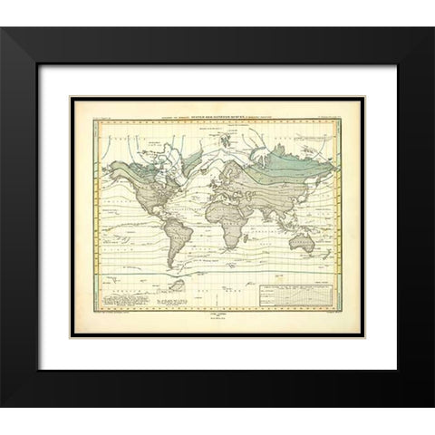 Alexander von Humboldts System Der Isotherm-Kurven, 1849 Black Modern Wood Framed Art Print with Double Matting by Berghaus, Heinrich