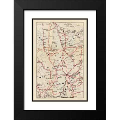 California - Colusa, Yolo, Napa, Butte, Yuba, Sutter, Solano, and Sacramento Counties, 1896 Black Modern Wood Framed Art Print with Double Matting by Blum, George W.