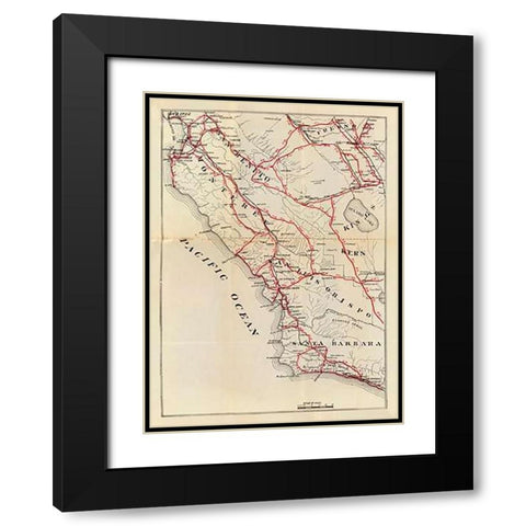 California - San Benito, Fresno, Monterey, San Luis Obispo, Kings, Kern, and Santa Barbara Counties, Black Modern Wood Framed Art Print with Double Matting by Blum, George W.