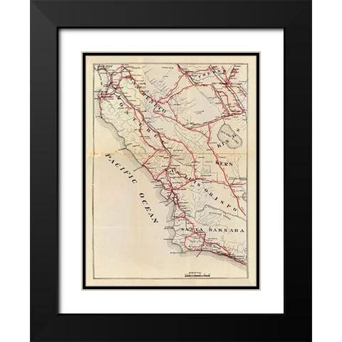 California - San Benito, Fresno, Monterey, San Luis Obispo, Kings, Kern, and Santa Barbara Counties, Black Modern Wood Framed Art Print with Double Matting by Blum, George W.