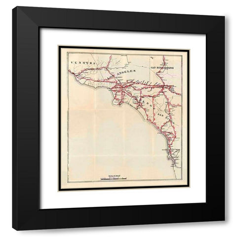 California - Ventura, Los Angeles, San Bernardino, Orange, and San Diego Counties, 1896 Black Modern Wood Framed Art Print with Double Matting by Blum, George W.