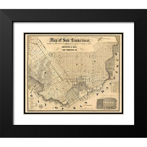 Map of San Francisco, 1852 Black Modern Wood Framed Art Print with Double Matting by Rey, Britton and