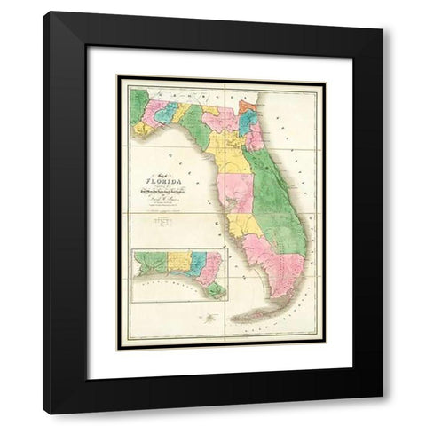 Map of Florida, 1839 Black Modern Wood Framed Art Print with Double Matting by Burr, David