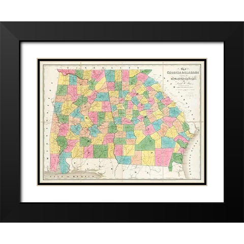 Map of Georgia and Alabama, 1839 Black Modern Wood Framed Art Print with Double Matting by Burr, David