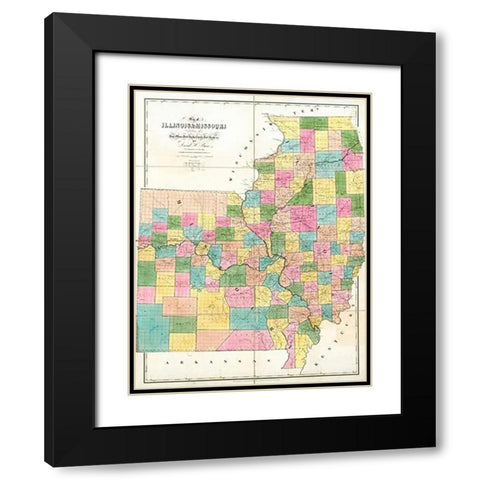 Map of Illinois and Missouri, 1839 Black Modern Wood Framed Art Print with Double Matting by Burr, David
