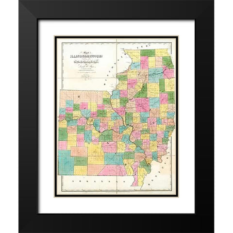 Map of Illinois and Missouri, 1839 Black Modern Wood Framed Art Print with Double Matting by Burr, David