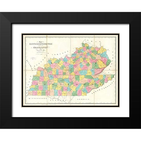 Map of Kentucky and Tennessee, 1839 Black Modern Wood Framed Art Print with Double Matting by Burr, David