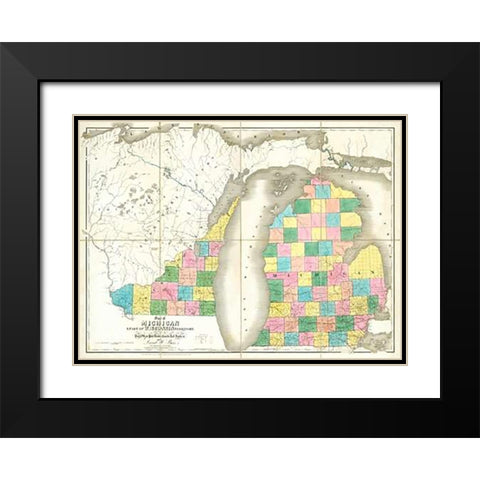 Map of Michigan and Part of Wisconsin Territory, 1839 Black Modern Wood Framed Art Print with Double Matting by Burr, David