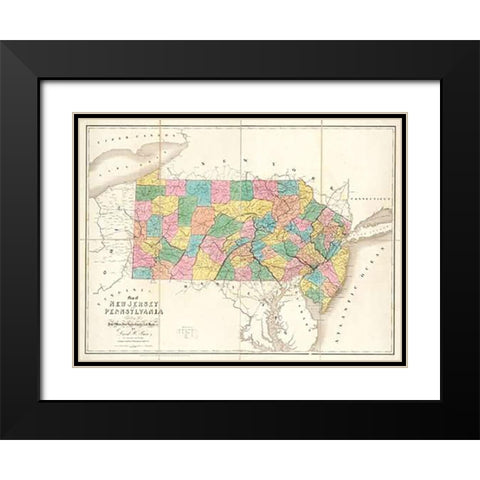 Map of New Jersey and Pennsylvania, 1839 Black Modern Wood Framed Art Print with Double Matting by Burr, David