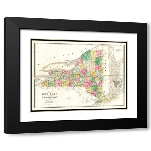 Map of New York, 1839 Black Modern Wood Framed Art Print with Double Matting by Burr, David