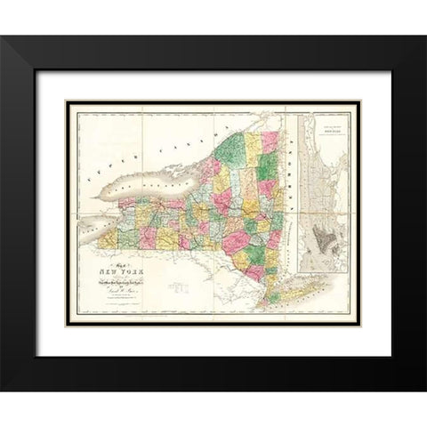 Map of New York, 1839 Black Modern Wood Framed Art Print with Double Matting by Burr, David