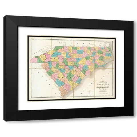 Map of North and South Carolina, 1839 Black Modern Wood Framed Art Print with Double Matting by Burr, David
