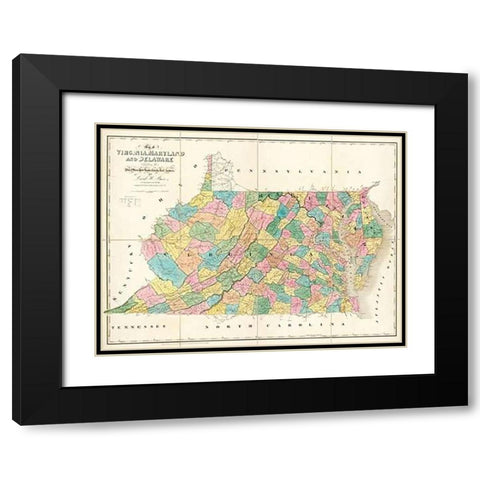 Map of Virginia, Maryland and Delaware, 1839 Black Modern Wood Framed Art Print with Double Matting by Burr, David