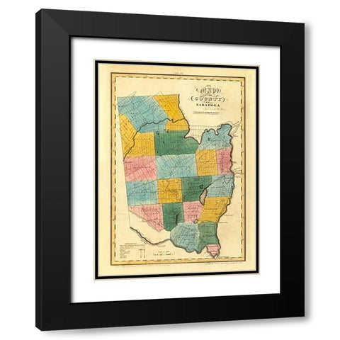 New York - Saratoga County, 1829 Black Modern Wood Framed Art Print with Double Matting by Burr, David