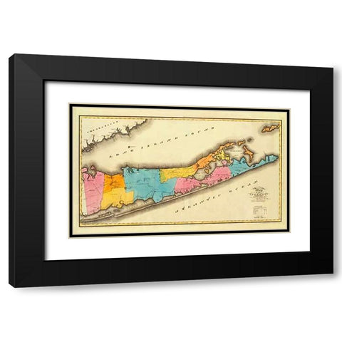 New York - Suffolk County, 1829 Black Modern Wood Framed Art Print with Double Matting by Burr, David