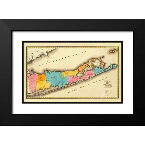 New York - Suffolk County, 1829 Black Modern Wood Framed Art Print with Double Matting by Burr, David
