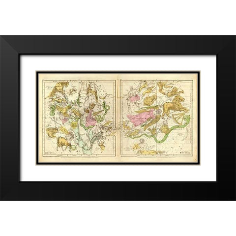 The Constellations in April - September, 1835 Black Modern Wood Framed Art Print with Double Matting by Burritt, Elijah