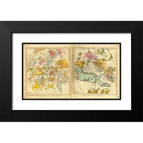 The Constellations in October - March, 1835 Black Modern Wood Framed Art Print with Double Matting by Burritt, Elijah