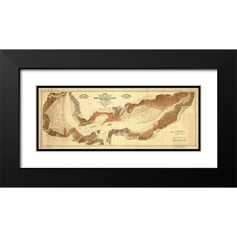 Map exhibiting the salt marsh and lands adjacent to the bays of San Francisco and San Pablo, 1874 Black Modern Wood Framed Art Print with Double Matting by California Board of State Harbor Commissioners