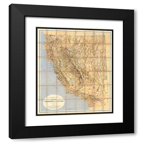 Map of California and Nevada, 1874 Black Modern Wood Framed Art Print with Double Matting by California Geological Survey